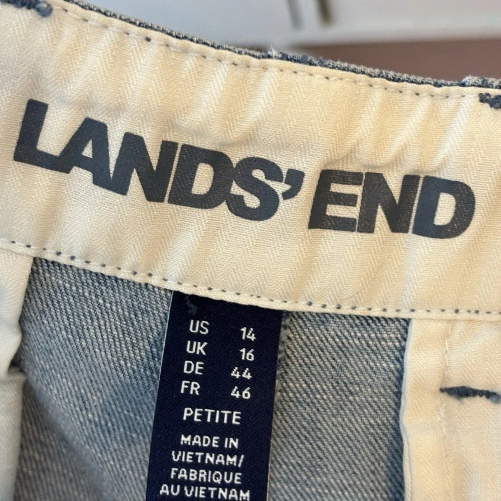 Lands' End Mid Rise Wide Leg Crop Jeans Light Blue Denim Lightweight Trouser 14P